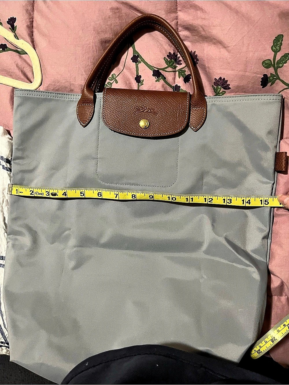 Longchamp Le Pliage Club Long Tote Bag in Gray & Brown